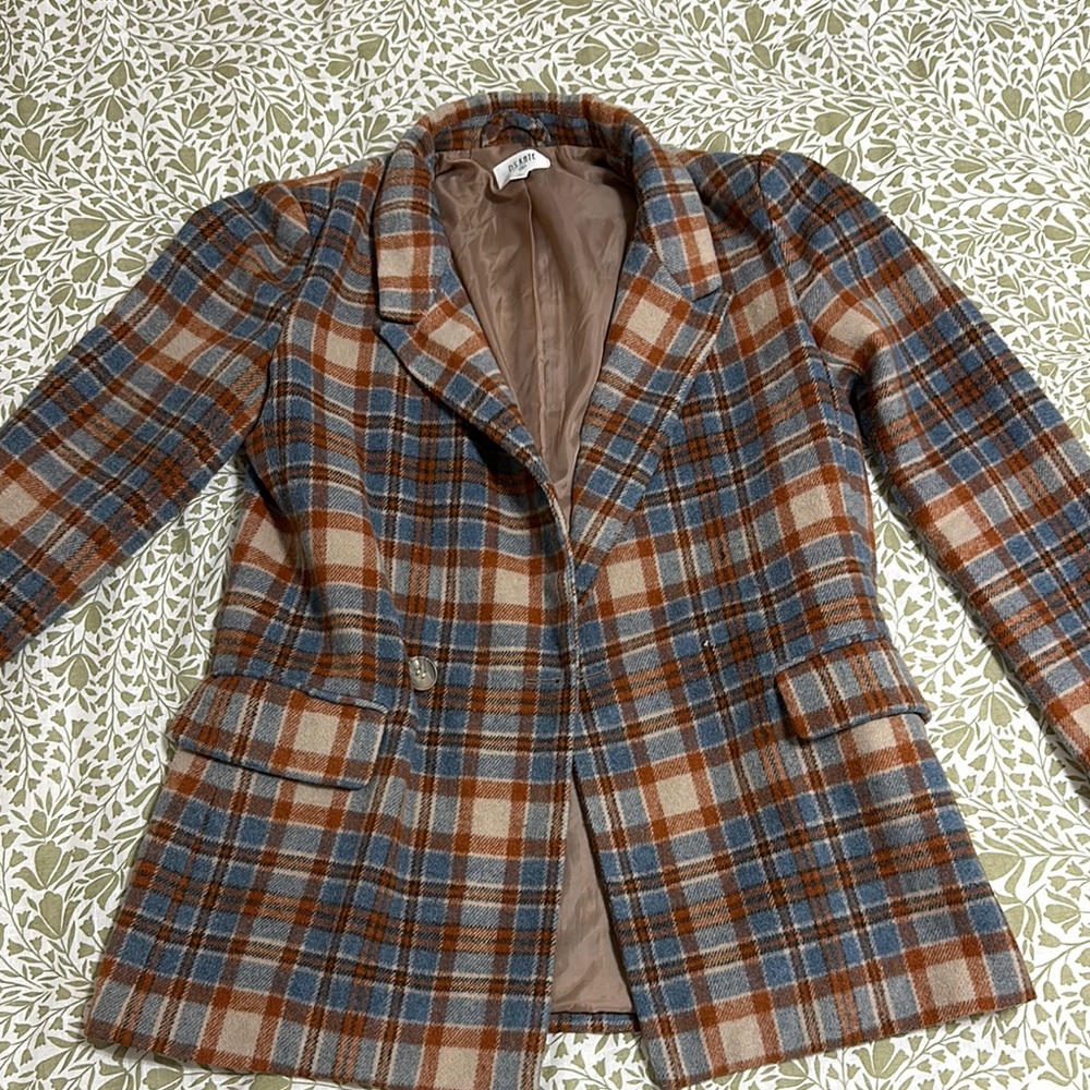 Blue and Brown Tartan Blazer with Notched Lapels